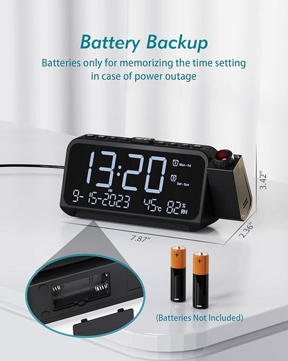 Roxicosly Projection Alarm Clock for Bedroom Ceiling, 118 dB Super Loud for Heavy Sleepers, Dual Alarm with Weekday/Weekend, Adjustable Volume, 6.7" Large Digital Dimmable Display, Easy to Read