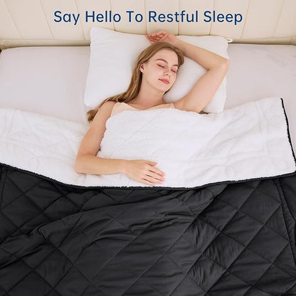 OMYSTYLE Sherpa Reversible Weighted Blanket, Cooling Heavy Blanket for Adults, Reversible Design with Plush Sherpa Fleece and Velvety Brushed, Queen Size(15lbs, 80''x87''), All Season Use, Black