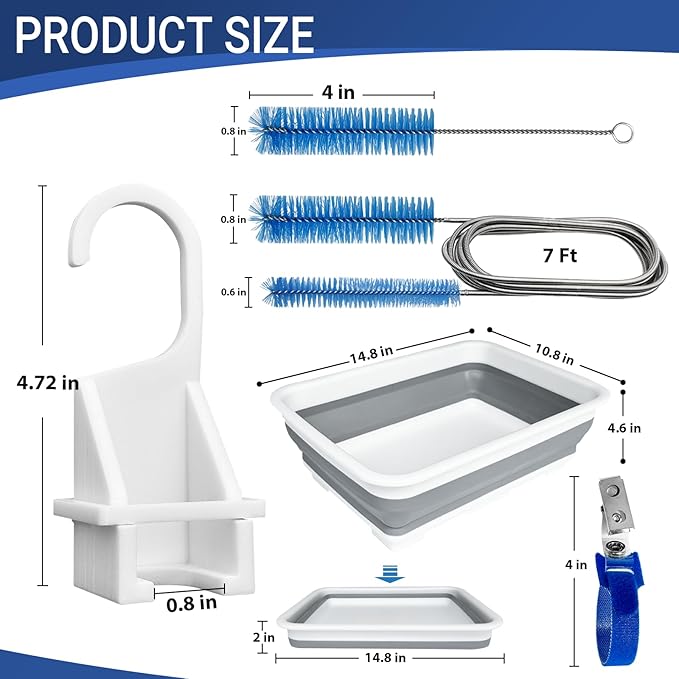 9 Pack CPAP Tube Cleaning Kit, Collapsible Wash Basin, CPAP Hose Holder, CPAP Tube Clips, CPAP Tubing Holder, Tube Cleaning Brush Fits for Standard15-22mm Diameter Tubing with Storage Bag