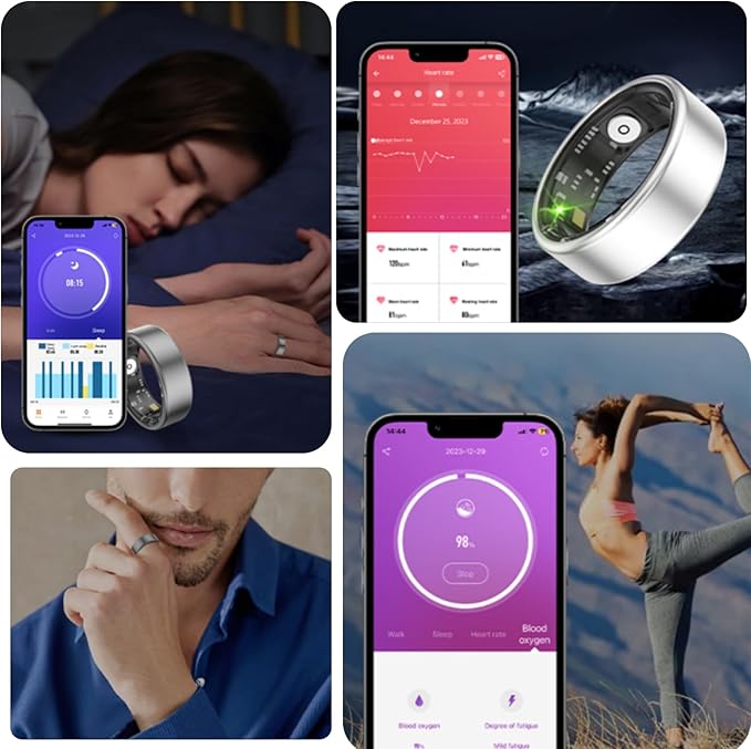 Smart Ring Health Fitness Tracker, Size First with Sizing Kit, Activity & Sleep Tracker/Stress/Heart Rate Monitor, Waterproof Smart Ring for Men/Women, No App Subscription (Platinum, 8)