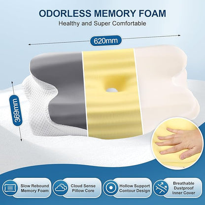 Cervical Pillow for Neck and Shoulder Relief, Cooling Memory Foam Pillow for Sleeping, Ergonomic Neck Support Pillow Contour Bed Pillow for Back Side Stomach Sleepers with Pillowcase