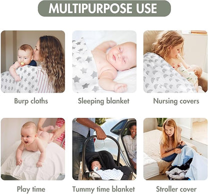 GLLQUEN BABY Receiving Blanket Boy Cotton Muslin Swaddle Blankets Girl Newborn Squares Breathable & Soft Thin Baby Blankets Cloths Double Absorbent Infant Swaddling Wrap - 6 Pack (Star)