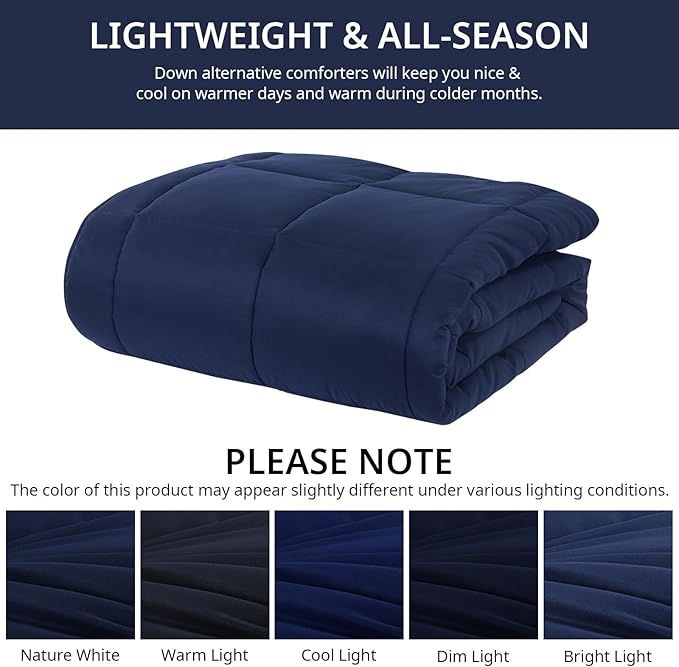 HOMBYS Oversized King Comforter 120x120, Lightweight Quilted Down Alternative Duvet Insert for All Season,Navy Blue,8 Corner Tabs