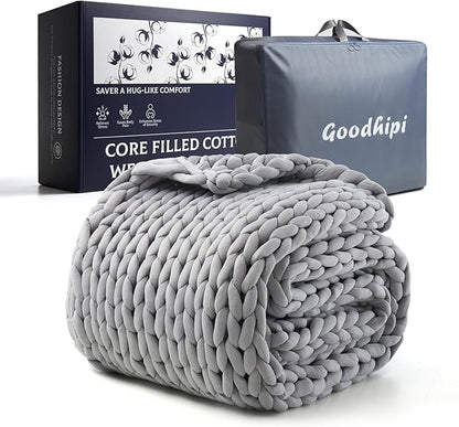 Hand-Knit Weighted Blanket for Adults, Chunky Knit Blanket, Cooling,Breathable,Sustainable,Machine Washable,Organic Cotton,Valentine's Day Gifts for Mom Women(Moonlight Lime,40"*60",8lbs)