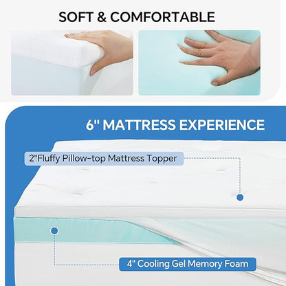 HOMBYS 6IN Thickness Cooling Mattress Topper for Hot Sleepers, Gel Memory Foam Mattress Pad Pillow Top with Fitted Deep Pocket, Soft Bed Topper for Back Pain Relief (Twin)
