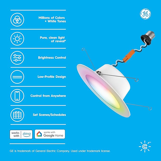 GE Cync Reveal® Smart LED Recessed Downlight, Color Changing WiFi Light, Matter Compatible, Works with Alexa and Google Home, 6in (3-Pack)