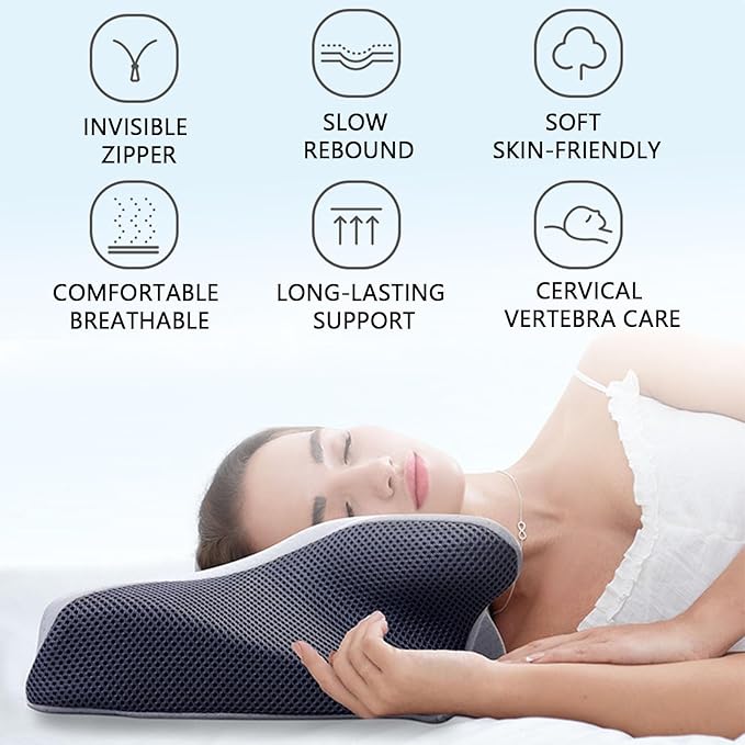 Pillows for Sleep Apnea, Hollow Design Odorless Orthopedic Cervical Pillow, Memory Foam Pillow for Neck, Neck Support Pillows for Sleeping, Neck Elevation(Black)