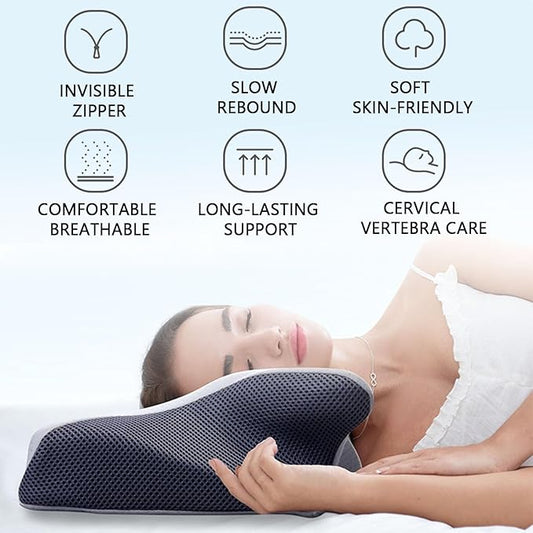 Pillows for Sleep Apnea, Hollow Design Odorless Orthopedic Cervical Pillow, Memory Foam Pillow for Neck, Neck Support Pillows for Sleeping, Neck Elevation(Black)