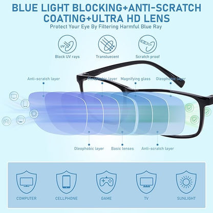 6 Pack Reading Glasses for Men Blue Light Blocking Glasses Lightweight Spring Hinge Computer Readers Men Women
