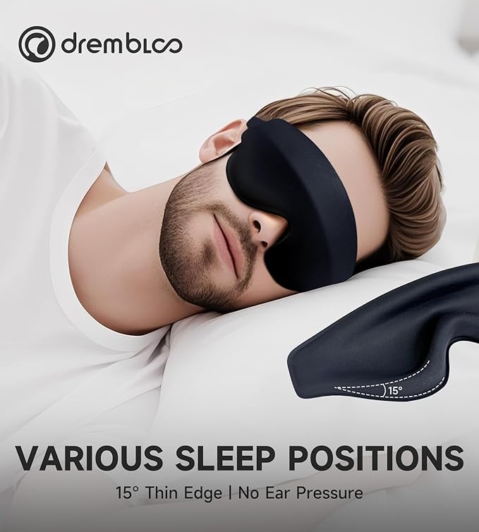 Sleep Mask with 3D Contoured Memory Foam, Zero Light Leakage Nose Bridge, Breathable Eye Cover for Side Sleepers, Travel, Office Nap & Insomnia Relief，Black