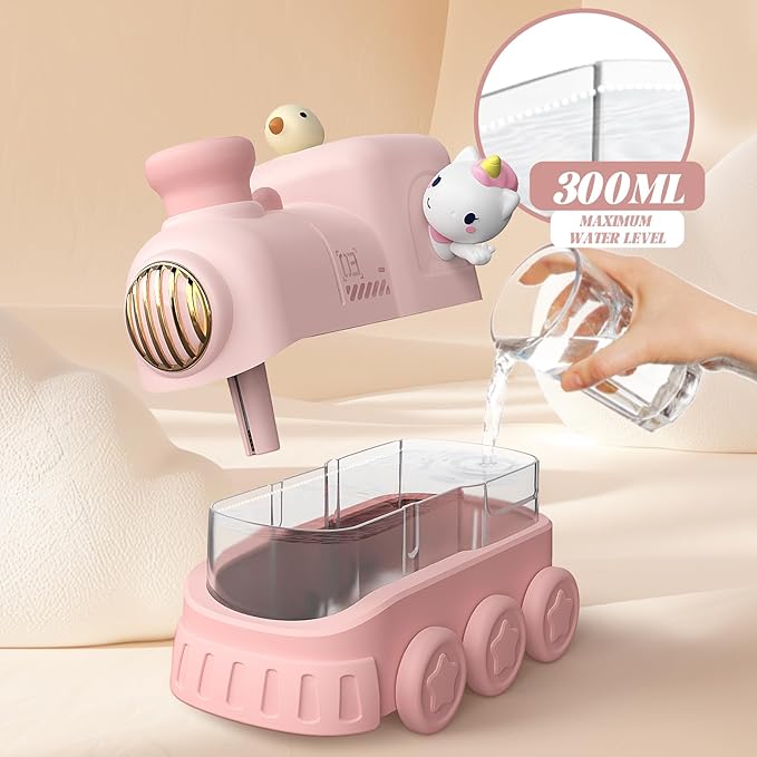 Portable Mini Humidifier,300ml USB Desktop Personal Cool Mist Small Humidifiers,2 Mist Modes,Auto Shut-Off,Mute for Bedroom/Home/Nursery/Office,Cute Mini Humidifier With Night Light (Pink)