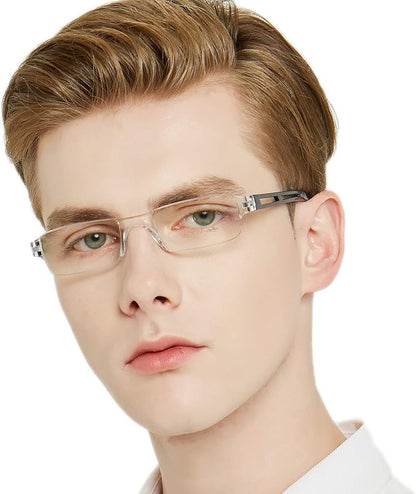 4 Packs Blue Light Blocking Readers for Men Rimless Reading Glasses 2.0 Anti Glare Filter Lightweight Clear Frame (Black)