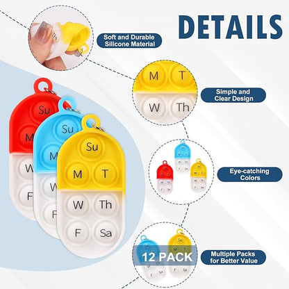 12 Pack Medication Pill Tracker Pill Reminder with Ties Reusable Daily Pill Tracker Portable Pill Bottle Tracker with Button 7 Day Memory Aid Medication Dose for Bottles The Elderly (12)