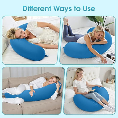 Body Pillow, Long Pillow, Memory Foam Body Pillow, C-Shaped Side Sleep Pillow, Machine Washable Pillowcase, Light Blue-53”×10”