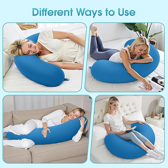 Body Pillow, Long Pillow, Memory Foam Body Pillow, C-Shaped Side Sleep Pillow, Machine Washable Pillowcase, Light Blue-47”×10”