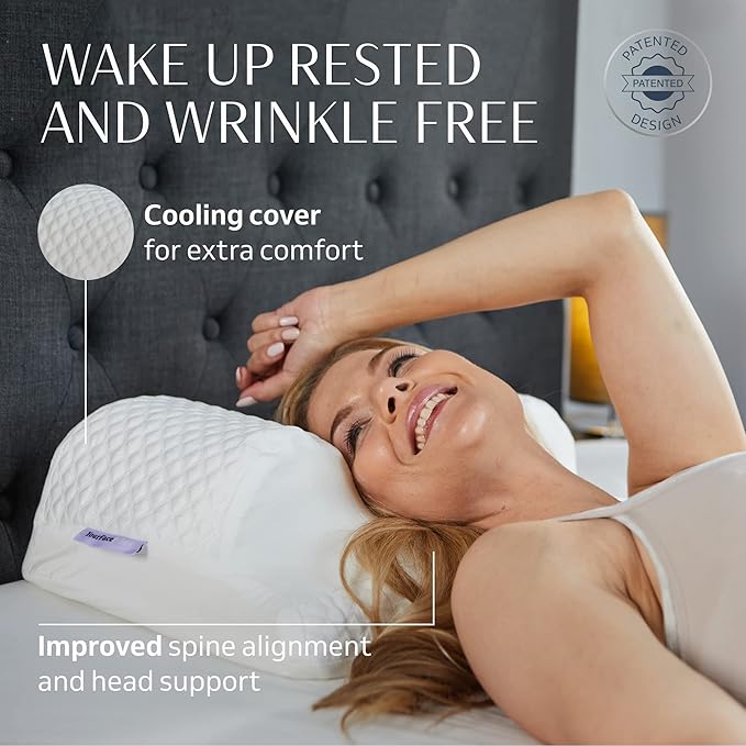 YourFacePillow- Back Sleeper Beauty Pillow, Cervical Neck Pillow, Patented Contour Memory Foam Pillow, Ergonomic Neck, Back and Shoulder Support. Back Sleeping Reduces Pressure on Skin - Cooling