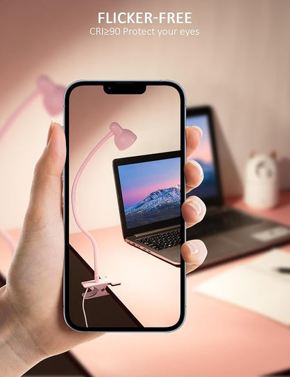 Pink Small Desk Lamp Clip on Reading Light for Bed 3 Colors 10 Brightness Dimmable Flexible Gooseneck Clip on Light for Bed Headboard College Dorm Room