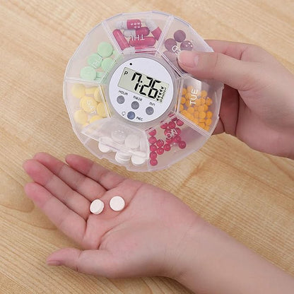 Automatic Medication Dispenser – Pill Organizer Alarm, LED Light | 7 Compartment Portable Medicine Management Tool for Elderly Care Hospital Travel Studio Nursing Home Daily Use