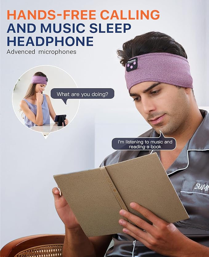 Perytong Sleeping Headphones, Bluetooth Headband, Soft Comfortable Headphones for Sleeping, Nap, Relaxation, Meditation, Yoga, Running, Jogging, Cool Tech Gifts for Women Men
