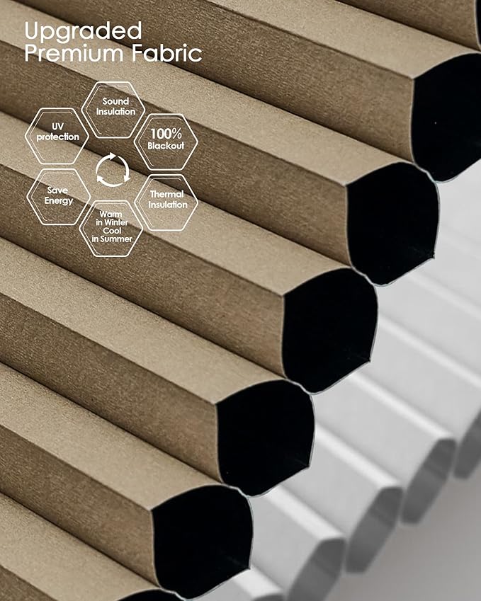 Yoolax Smart Cellular Shades, Motorized Elongated Arch Honeycomb Blinds Motorized Blinds with Remote Compatible with Alexa, Customized Elongated Arch Cellular Shades (Blackout Brown)