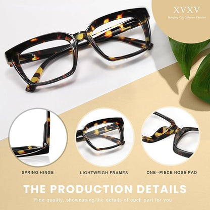 XVXV Reading Glasses for Women Men - Blue Light Blocking Readers Oversize Oprah Square Anti Glare/Eyestrain Spring Hinge