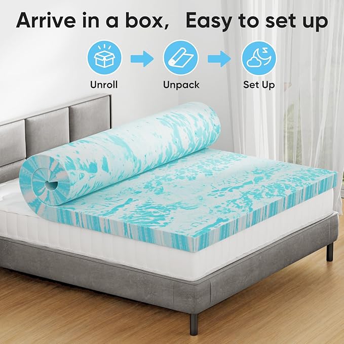 NEWBULIG 4 Inch Cal King Memory Foam Mattress Topper, Gel Foam Mattress Topper for Pressure Relief, Ventilated Design Bed Topper in a Box, CertiPUR-US Certified