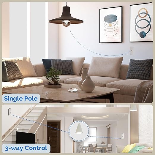 MOES New Generation Smart Toggle Switch, Single Pole & 3 Way Light Switch 2.4G WiFi, ON/Off Style, Neutral Wire Required, Smart Life APP Remote Control, Compatible with Alexa/Google Assistant