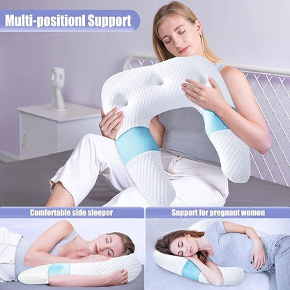 SAHEYER Side Sleeper Pillows for Adults, U Shaped Body Pillow for Pain Relief, Orthopedic Memory Foam Shoulder Pillow for Side,Stomach, Back, Arm with Removable Washable Cover (Upgraded Version), Blue