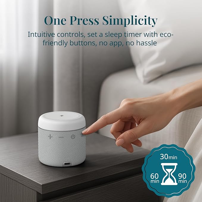 ANJANK White Noise Sound Machine with Wireless Charger Stand, 20 Soothing Sleep Sounds, 32-Levels Volume, Auto-Off Timer, Magnetic Charging for iPhone, White Noise Machine for Adults, Home, Travel