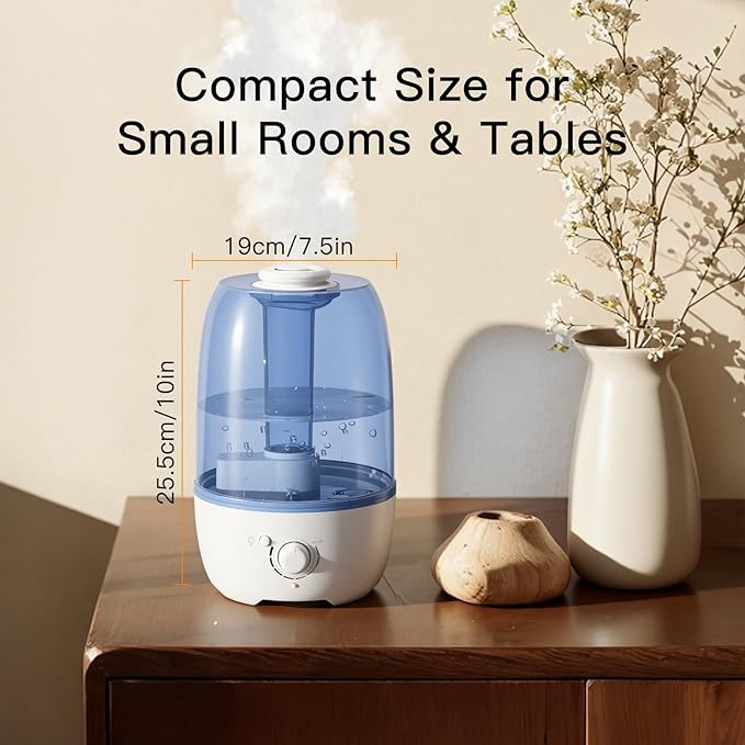 MEGAWISE Cool Mist Humidifier for Kid bedroom with 3.2L Large Capacity, No leakage Design Fine Mist Output Auto Shutoff, Essential Oil Safe Tank (White)