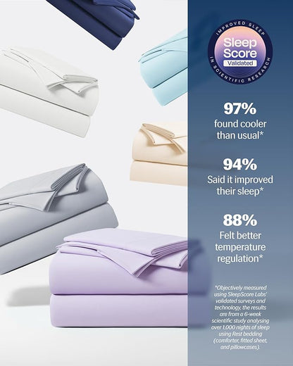 REST® Evercool®+ Starter Sheet Set, CaliKing, Lavender, Breathable Bed Sheet for Hot Sleeper and Night Sweats, with Pillowcases, Ionic+ Self-Cleaning Silver Yarn for Sensitive Skin, 3PCS No Flat Sheet