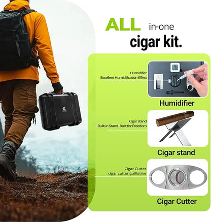 Cigar Humidor, ClGCRAFT Travel Cigar Humidor Box- Portable Cigar Case with Humidifier Disc, Waterproof, Essential Airtight Travel Humidor Kit for Cigar Aficionados (Holds up to 20 Cigars)