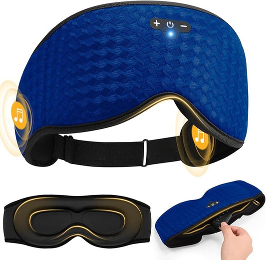 3D Contoured Sleep Mask with Bluetooth Headphones, Adjustable Blackout Sleeping Mask, Easy Installation Sleeping Headphones with Ultra-Thin Stereo Speakers for Men, Women - Dark Blue