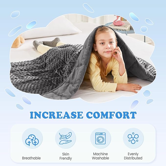 HOSUKKO Weighted Blanket - 7 lbs Grey Thciken Heavy Blanket - Small Size Breathable Comfortable Blanket(41 * 60 inches, 7 lbs)