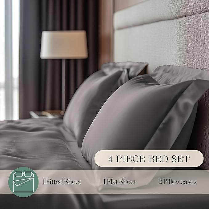Eucalyptus Sheets - Infused with Silver for Anti-Odor, Softer Than Silk Fibers, More Cooling Than Cotton - Perfect for Hot Sleepers & Sensitive Skin - 100% Tencel Lyocell - Cali-King Sheet Set