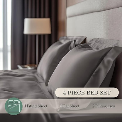 CASILVA Eucalyptus Sheets - Infused with Silver for Anti-Odor, Softer Than Silk Fibers, More Cooling Than Cotton - Perfect for Hot Sleepers & Sensitive Skin - 100% Tencel Lyocell - King Sheet Set