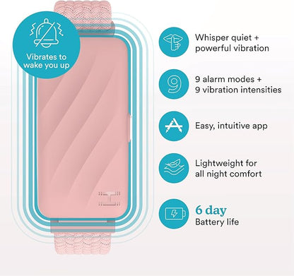 Homedics WakeBand Silent Vibrating Alarm Wristband, Ultra-Light Comfortable Design, 9 Vibration Patterns & 9 Intensities, Up to 6-Day Battery, iOS/Android App, Pink