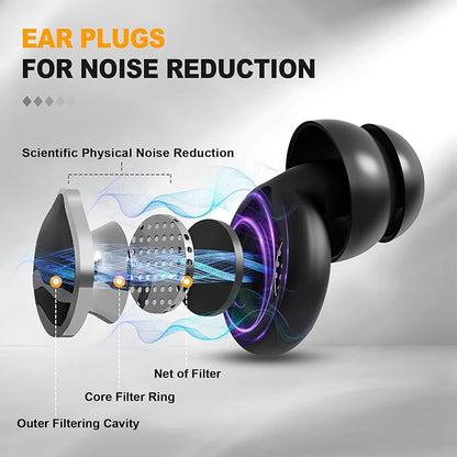 Noise Reducing Ear Plugs, 50dB Noise Cancelling Ear Plugs for Concerts, Reusable Soft Silicone Musicians Earplugs for Side Sleepers/Drummers/Snoring Blocking/Concert Earbuds Protection [Black]