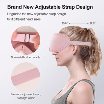 Eye Mask for Sleeping, 3D Contoured Cup Sleep Mask for Men Women, Soft Breathable Blackout Blindfold, Travel Eye Cover, Night Sleeping Mask with Adjustable Buckle for Side Sleeper (Pink Gold, 1 Pack)