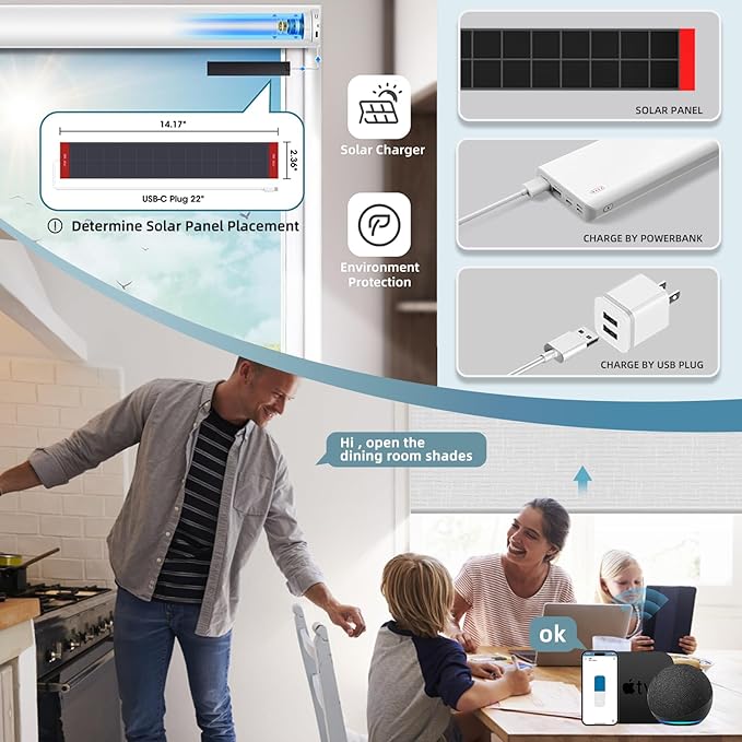 SmartWings Motorized Roller Shades Work with Homekit, Alexa Google, 100% Blackout Smart Blinds for Windows, Cordless Remote Control Window Shades, Safari White, Customized Size