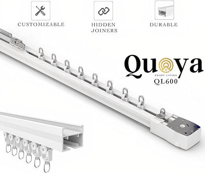 Quoya QL600 Smart Electric Curtain Track, Motorized Motor, Adjustable Track Length, Compatible with Alexa, Google, Siri, Apple Watch (up to 275 inches (7 metres) (Wall Brackets NOT Included)
