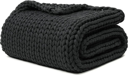 YnM 100% Cotton Weighted Blanket, Handmade Chunky Knitted Throw, No fillers Design, Soft and Breathable, Machine Washable Bed Blanket for Sleep or Home Decor (Dark Grey, 43x50 Inch, 10lbs)