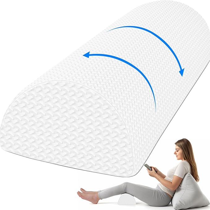 Knee Pillow for Back Sleeping Memory Foam Half Moon Bolster Pillow for Legs, Under Knee Support, Ankle & Foot Comfort Orthopedic Pillow for Side Sleepers (White, 22" x 8.7" x 5.3")