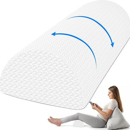 Knee Pillow for Back Sleeping Memory Foam Half Moon Bolster Pillow for Legs, Under Knee Support, Ankle & Foot Comfort Orthopedic Pillow for Side Sleepers (White, 22" x 8.7" x 5.3")