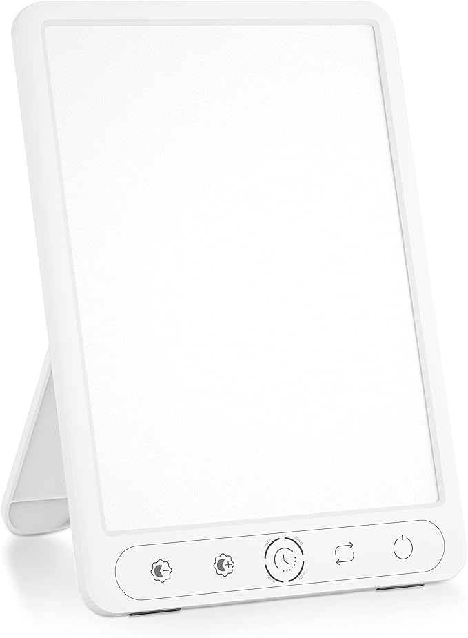HILOLY 10,000 Lux UV Free Sunlight Lamp with 5 Brightness Levels & Color Temperatures, Smart Timer, Touch Control, White, 11-inches