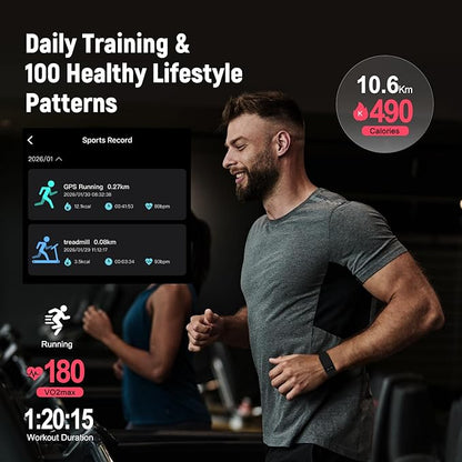 Fitness Trackers Smart Wristband With Hidden Screen(Wrist-Raise Screen Activation)Activity & Sleep Tracker with Heart Rate/HRV/Blood Oxygen, Vibration Alerts, Free APP (Black, Universal Size)