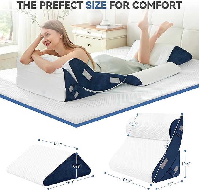 BDEUS 4PCS Orthopedic Bed Wedge Pillow Set for Sleeping, Post Surgery Foam Support Pillows for Back, Neck and Leg Pain Relief, Adjustable Triangle Pillow – Acid Reflux, GERD & Snoring Recovery