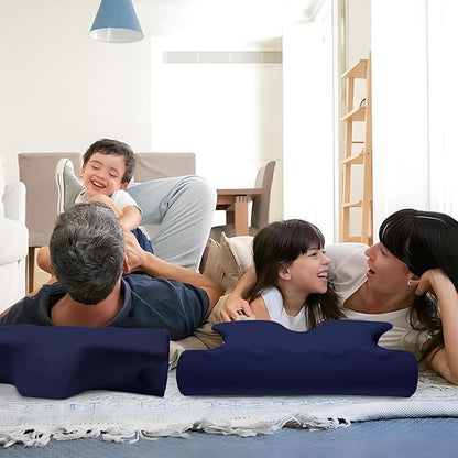 Cervical Pillow for Neck Pain Relief, Cooling Contour Memory Foam Pillows Support Odorless Ergonomic Neck Pillow Adjustable Orthopedic Bed Pillow for Side Back Stomach Sleeper with Pillowcase,Navy