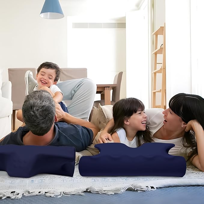 Cervical Pillow for Neck Pain Relief, Cooling Contour Memory Foam Pillows Support Odorless Ergonomic Neck Pillow Adjustable Orthopedic Bed Pillow for Side Back Stomach Sleeper with Pillowcase,Navy