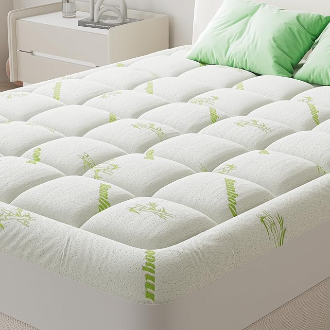 DUMOS Full Size Ultra Soft Mattress Topper, Viscose Derived from Bamboo, Pillow Top Mattress Pad with Stretchable Pockets, Breathable Cooling Topper for Back Pain Relief